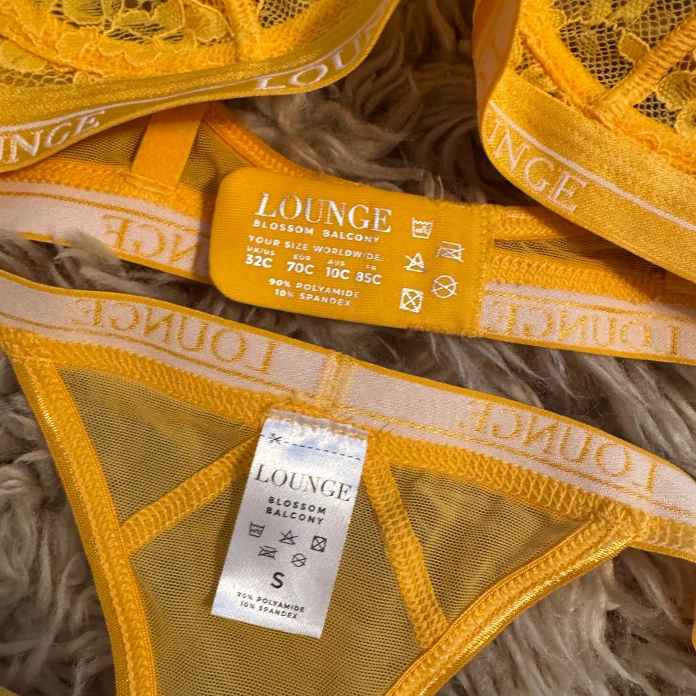 Lounge Underwear Balcony Blossom Bra Thong SET Mustard Yellow - Picture 3 of 3
